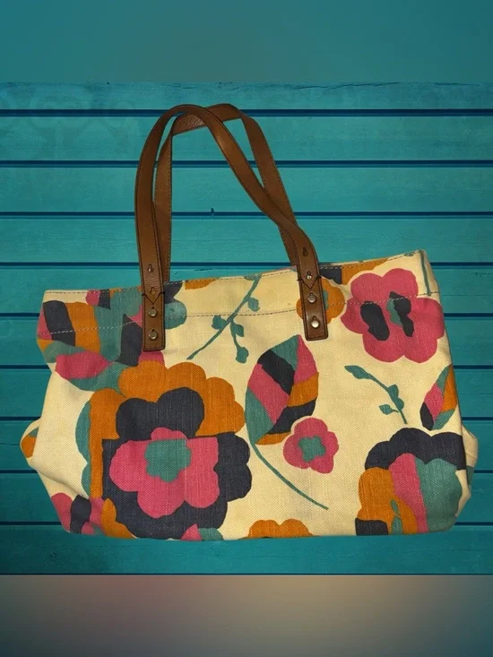 Fossil Cream Canvas Tote with Multicolor Floral Print and Brown Leather Handles - Picture 7 of 13